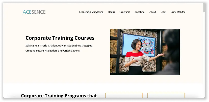 A screenshot of Acesence corporate training landing page
