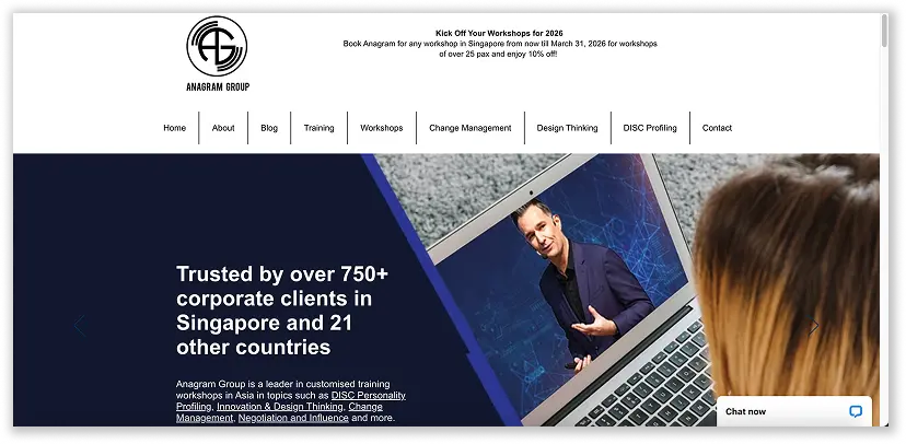 A screenshot of Anagram corporate training landing page
