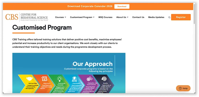 A screenshot of CBS Training corporate training landing page