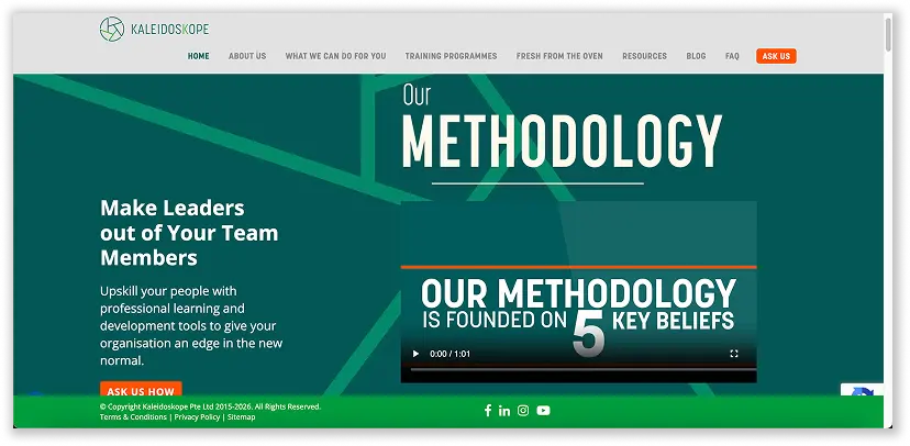 A screenshot of Kaledoskope corporate training landing page