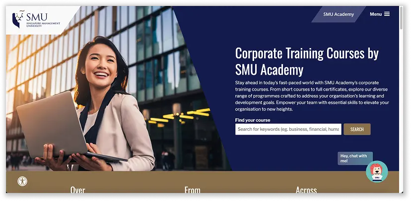 A screenshot of SMU Academy corporate training landing page
