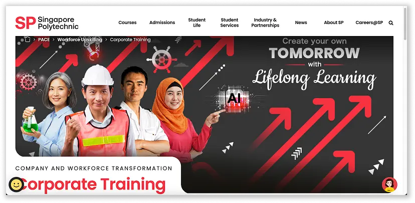A screenshot of SP Pace Academy corporate training landing page