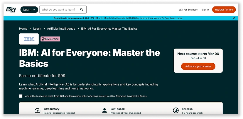 AI for Everyone course by edX
