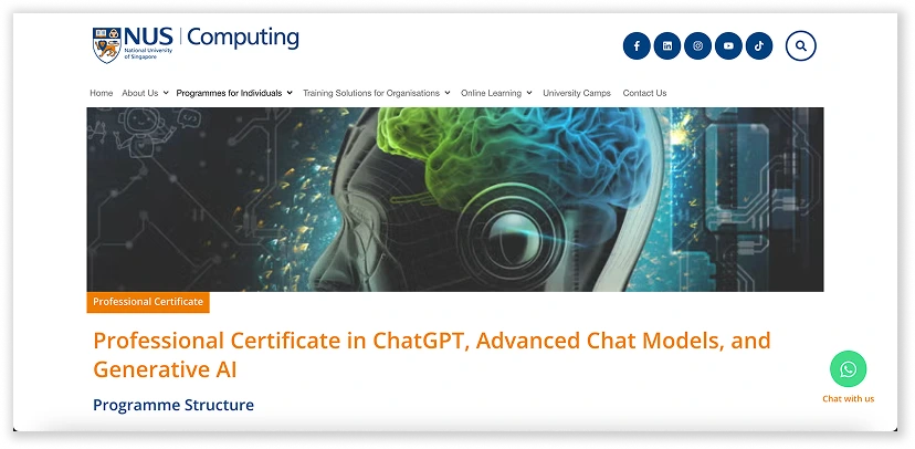 Professional Certificate in ChatGPT, Advanced Chat Models, and Gen AI course by NUS