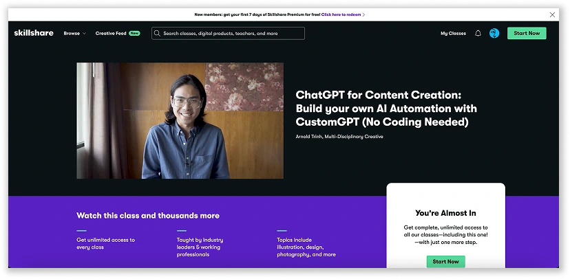 ChatGPT for content creation course by Skillshare