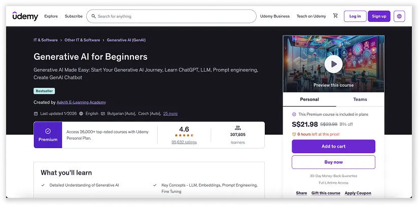 Generative AI for beginners course by Udemy