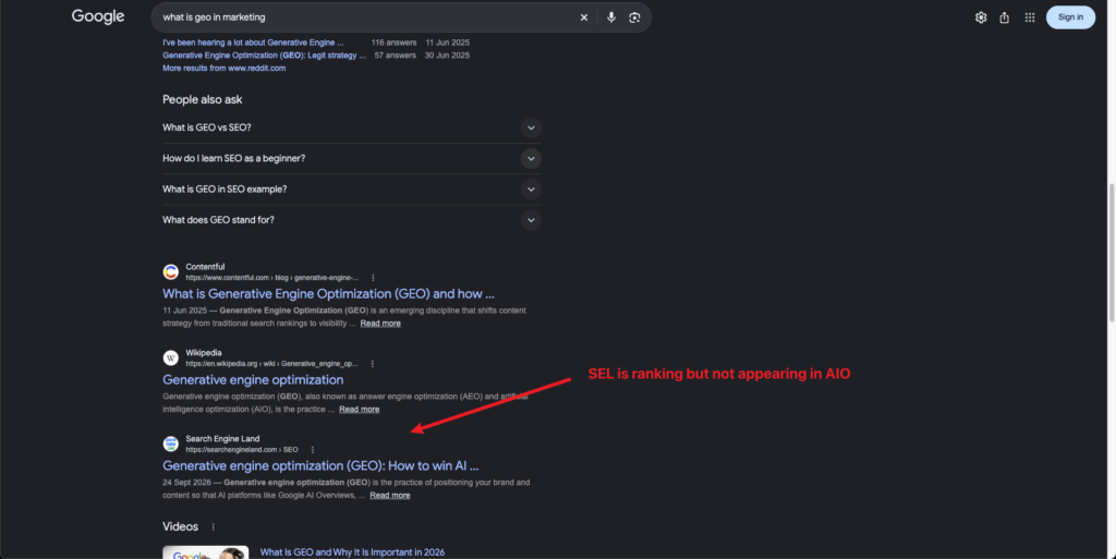 A screenshot of SERP for What is geo marketing query