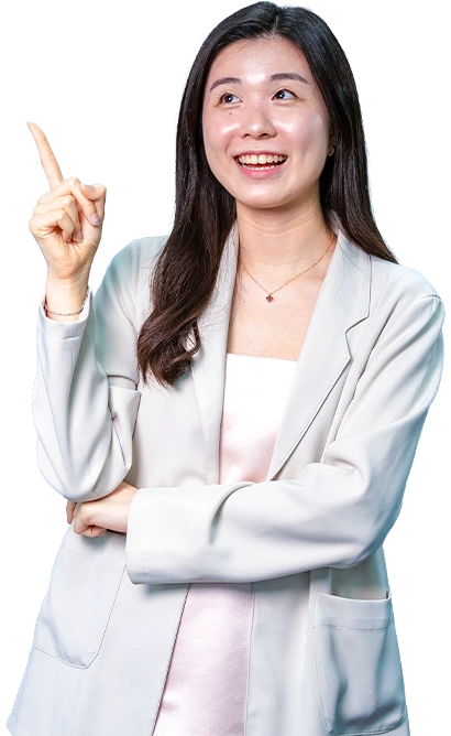 A girl thinking with her finger pointing up