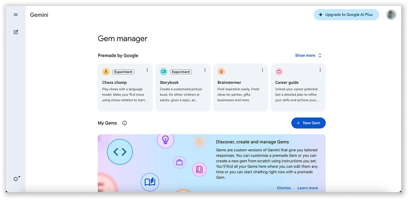 Screenshot of Gem Manager in Gemini by OOm Institute