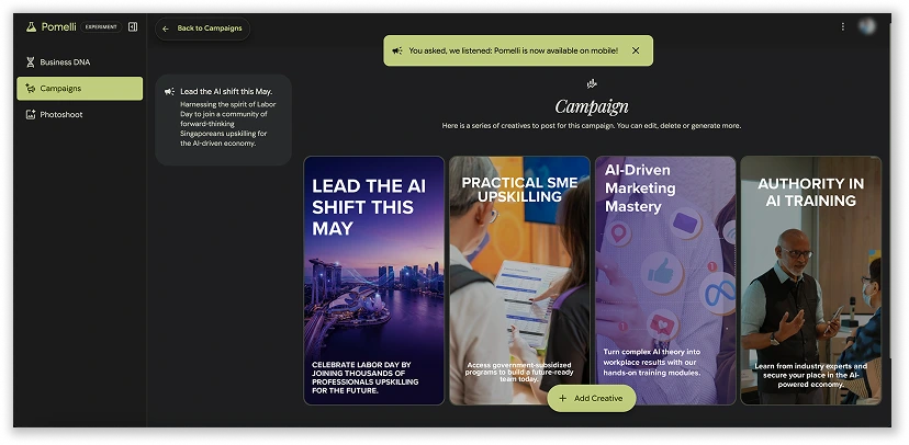 Screenshot of Pomelli by OOm Institute