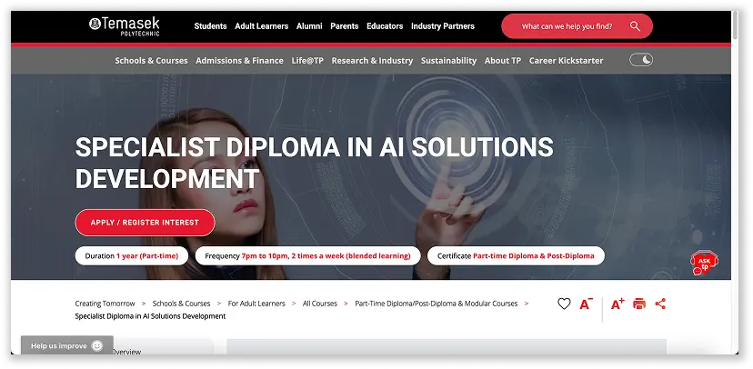 Diploma in AI Solutions Development Course from Temasek Polytechnic