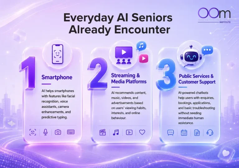 Infographic of everyday AI seniors encounter by OOm Institute