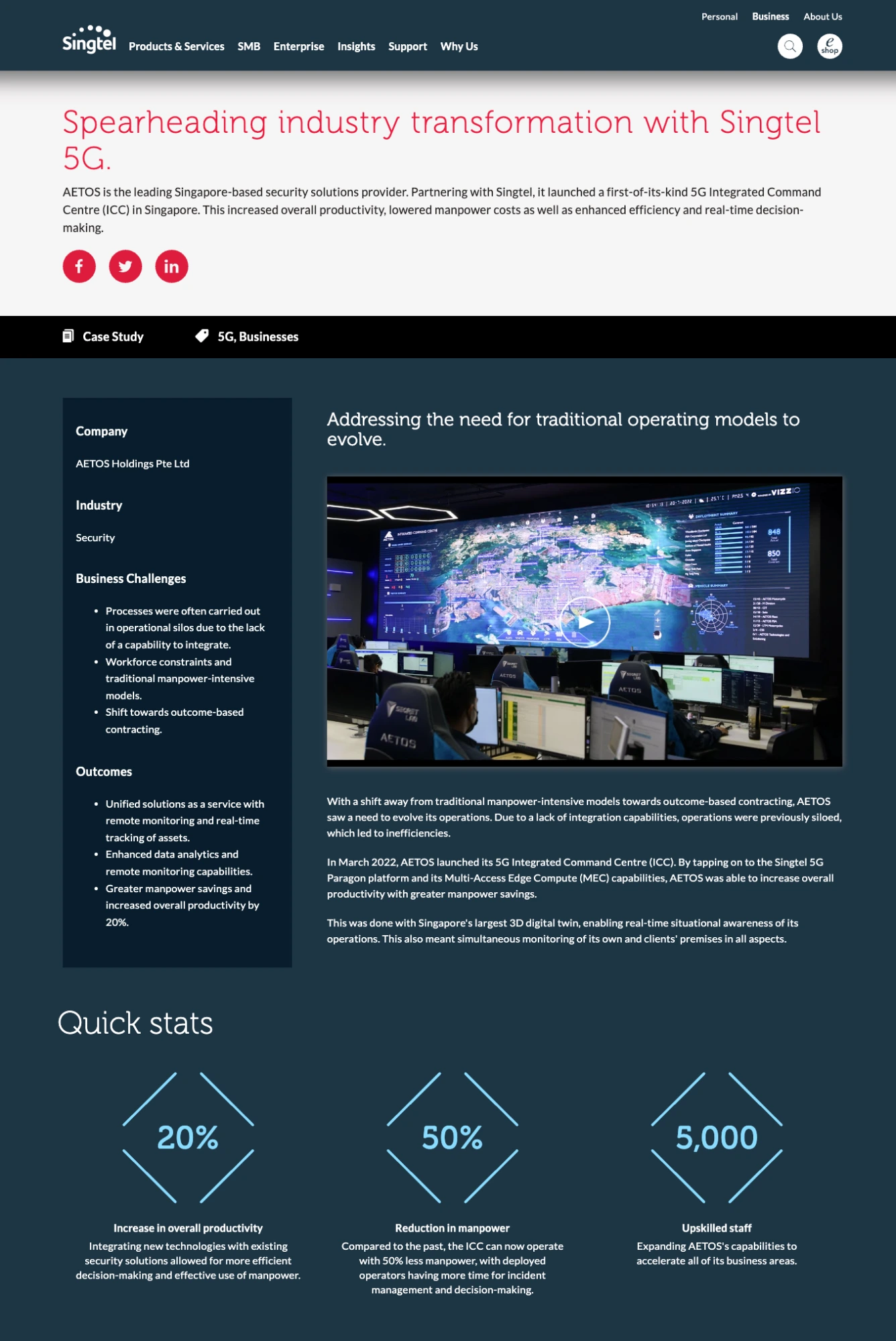 Screenshot of Singtels website