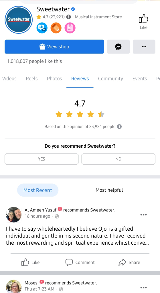 Example of FB Page Review