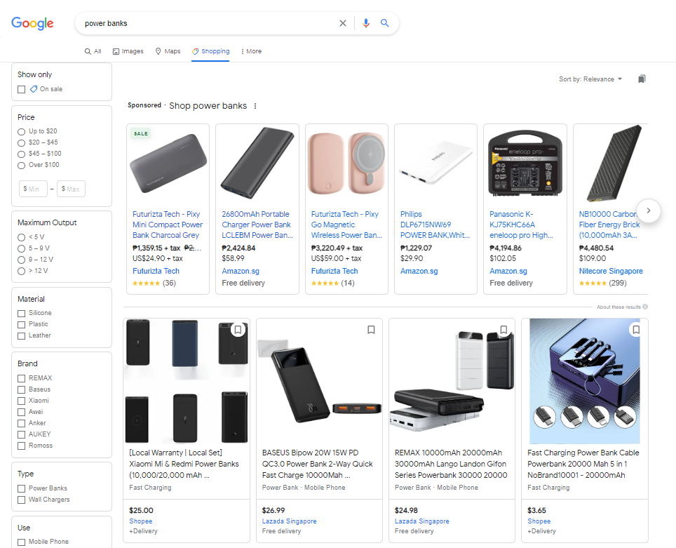 Example Of Google Shopping SERPs