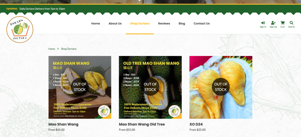 Durian Factory Ecommerce Website