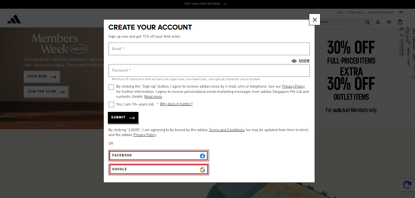 Allow Guest To Shop By Signing Up With Google Or Facebook