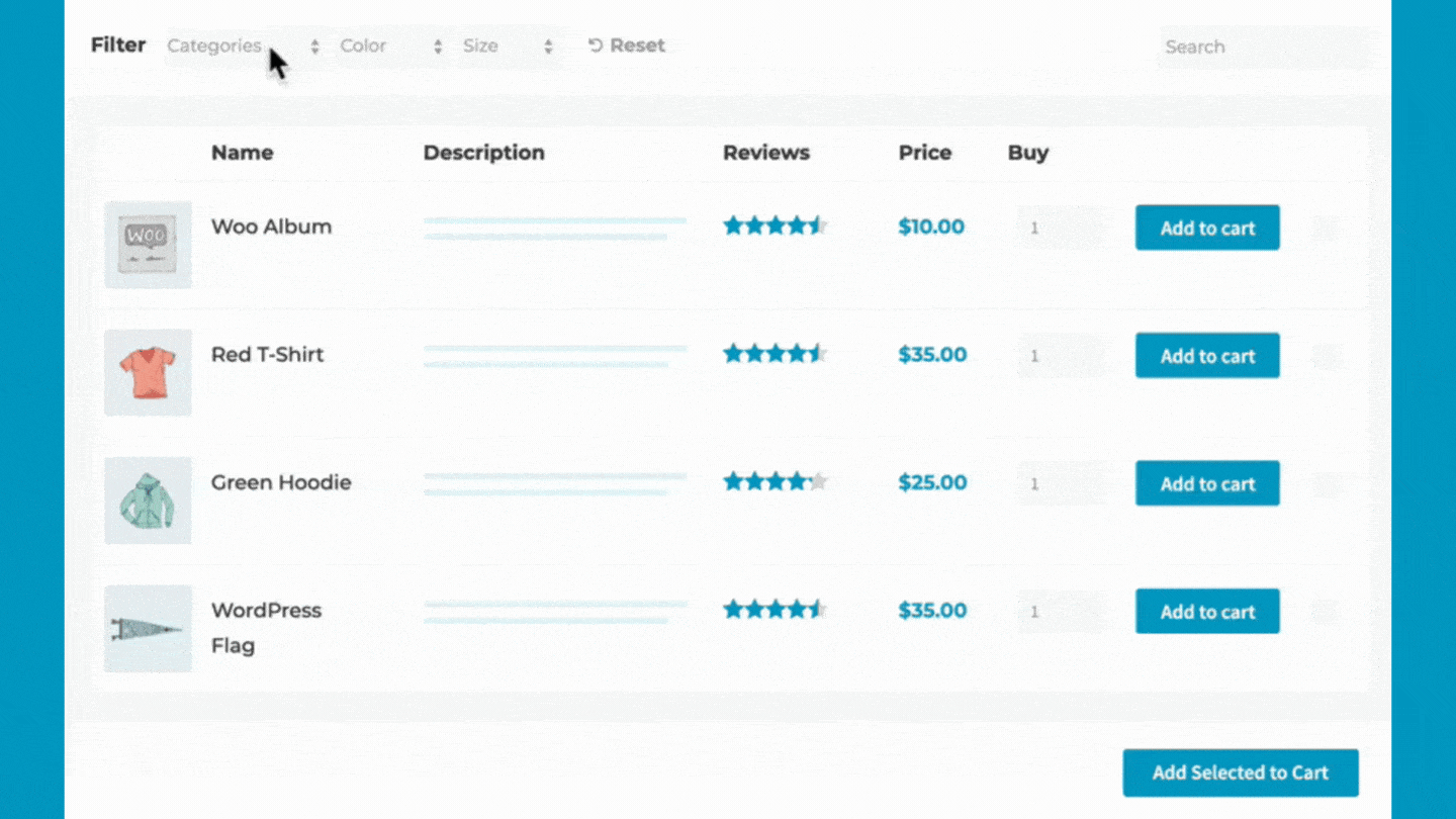 WooCommerce product table plugin demonstration