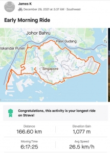 James Kong enjoying his 166km early morning ride with his bicycle