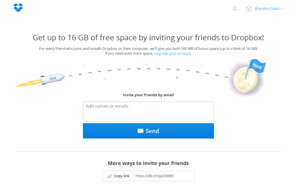 Example Of Referral Programme From DropBox