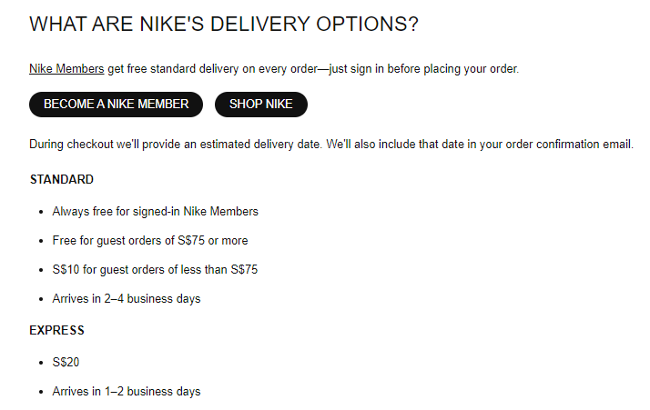 Nike Flexible Delivery Options