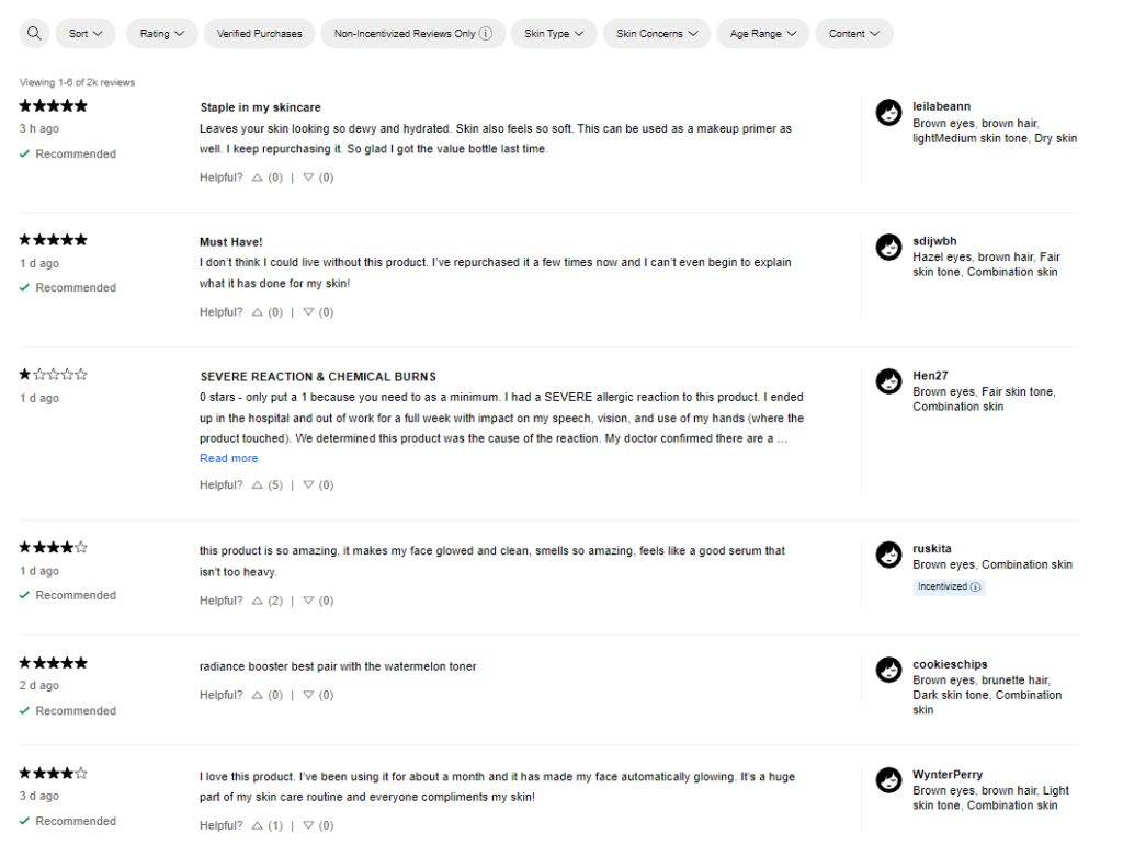 Sephora Customer Review Summary Feature