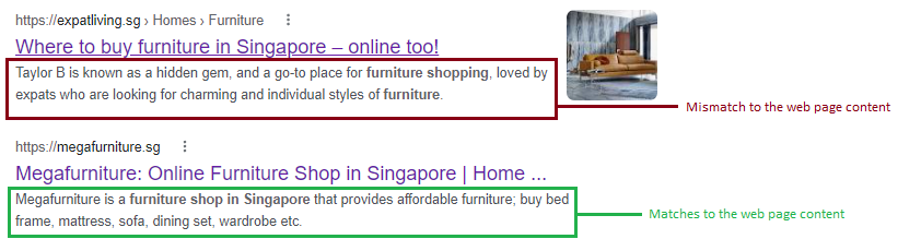 Example Of Mismatch And Match Meta Descriptions