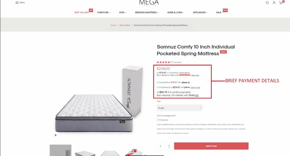 Example Of A Particular Item Product Page From Megafurniture
