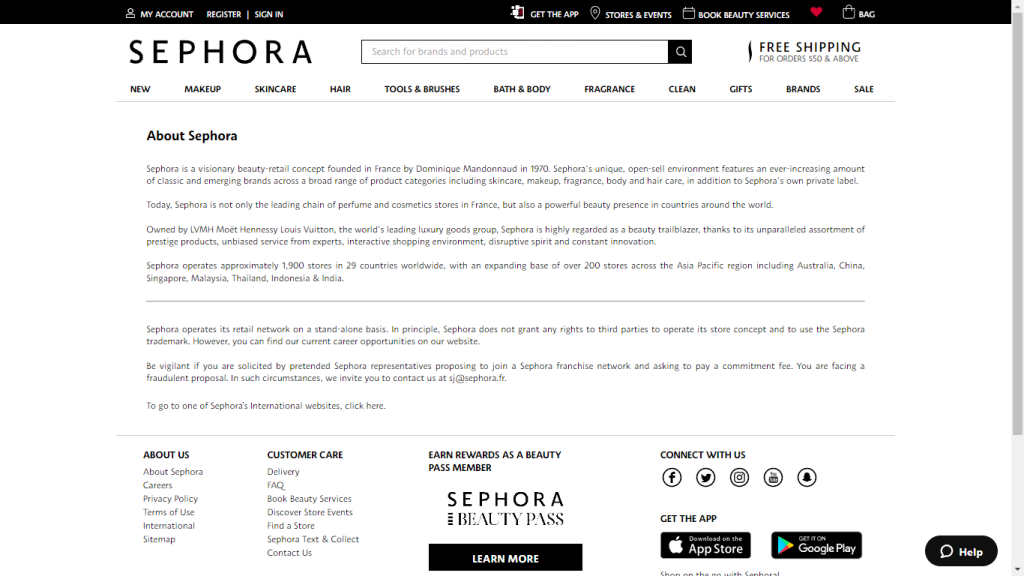 Example Of About Us Page From Sephora