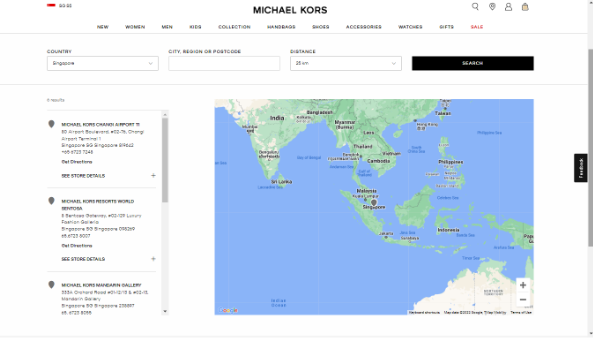 Example Of Contact Page With An Interactive Map From Michael Kors