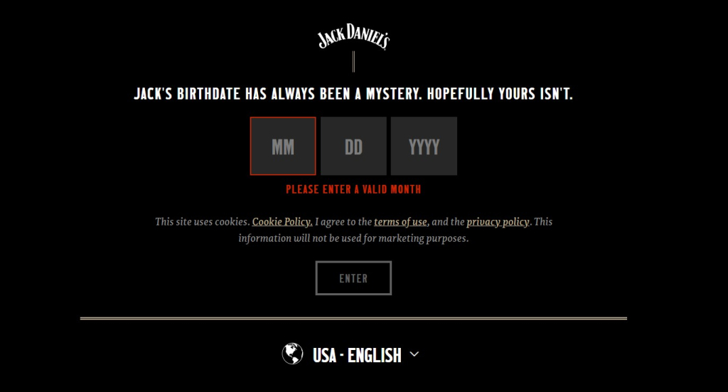 404 Error Page From Jack Daniel’s