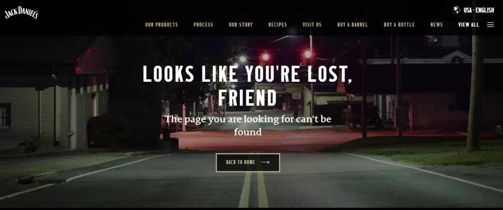 404 Error Page From Jack Daniel’s Wrong Code