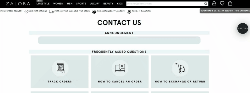 Contact Page Example From Zalora SG