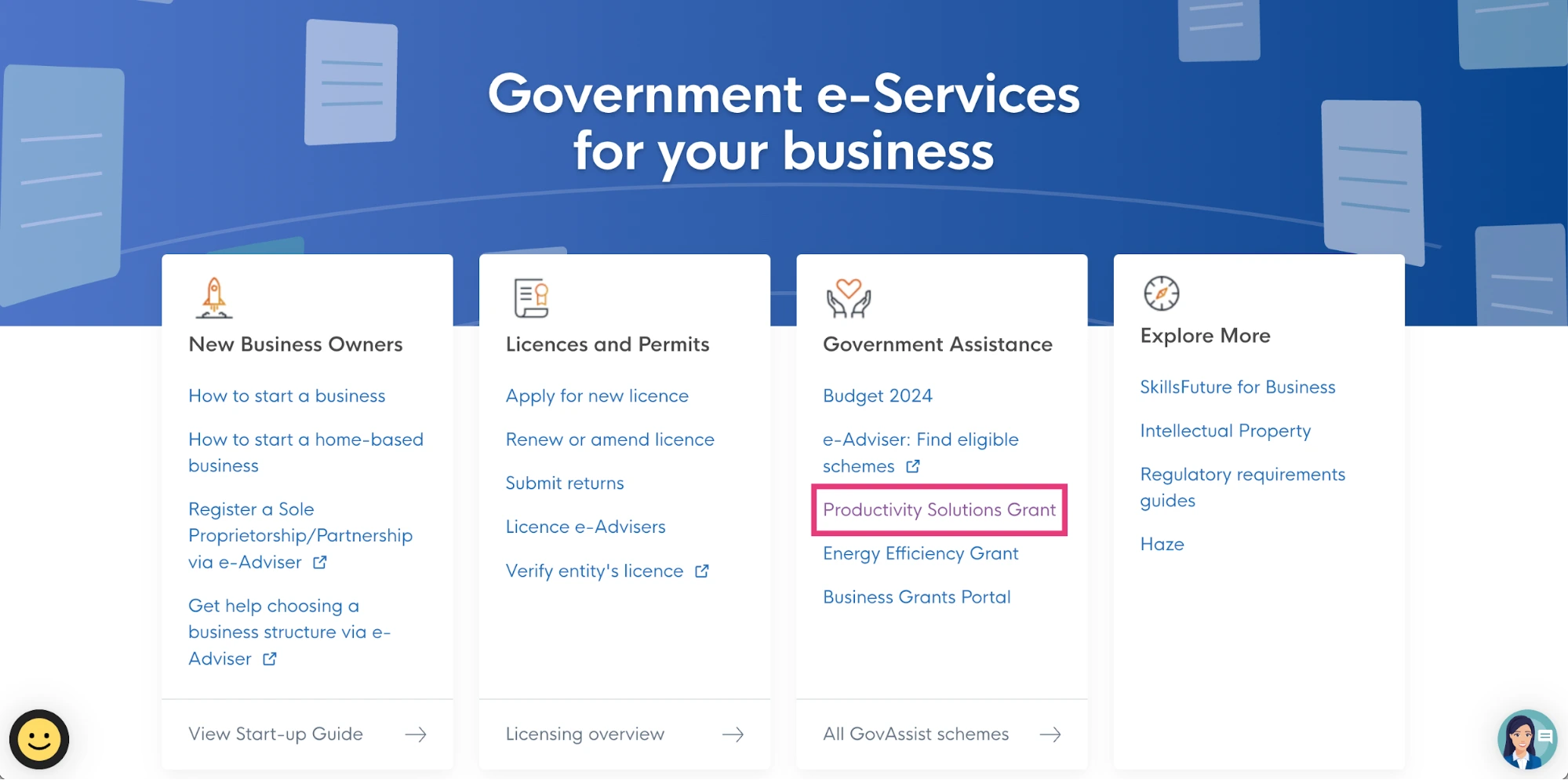 Government e-services for business assistance in Singapore