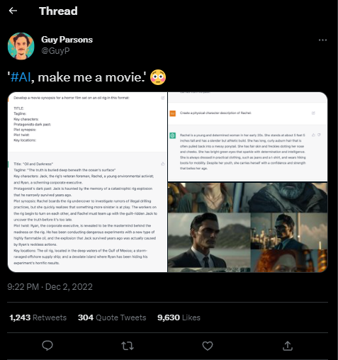 GuyP prompted ChatGPT to make a movie