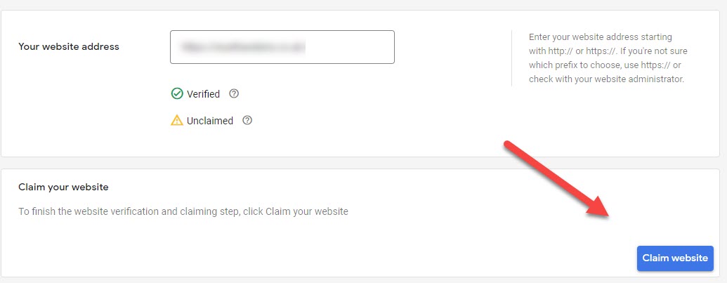 Google Merchant Centre Claim Website