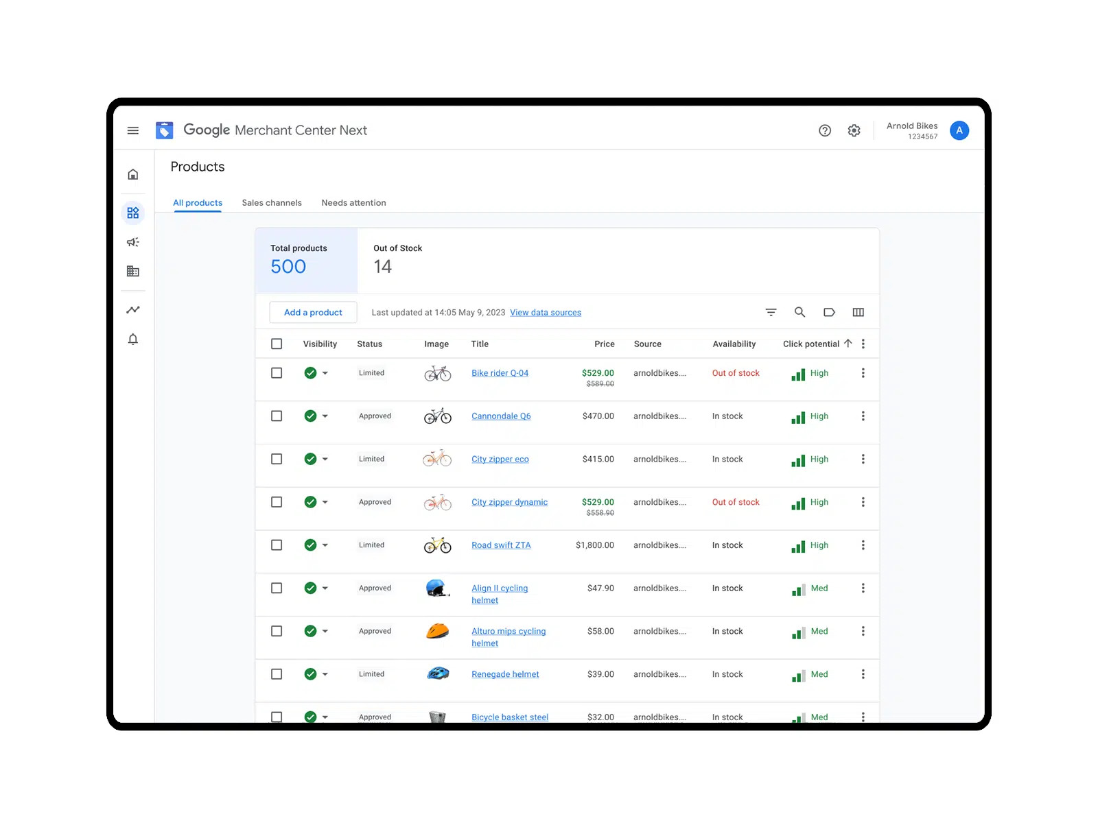 Google Merchant Centre Next Product List