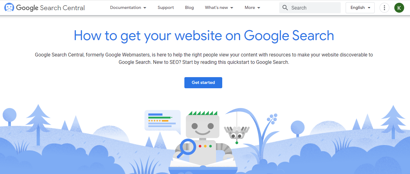 Landing Page of Google Search Central