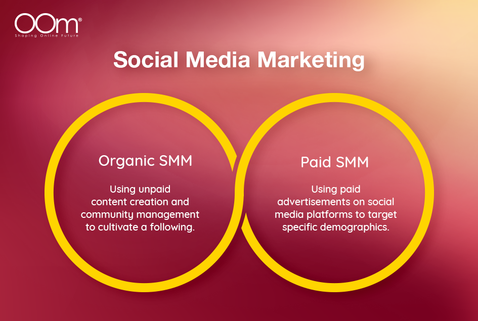 An image titled Social Media Marketing with two overlapping yellow circles labeled Organic SMM and Paid SMM.