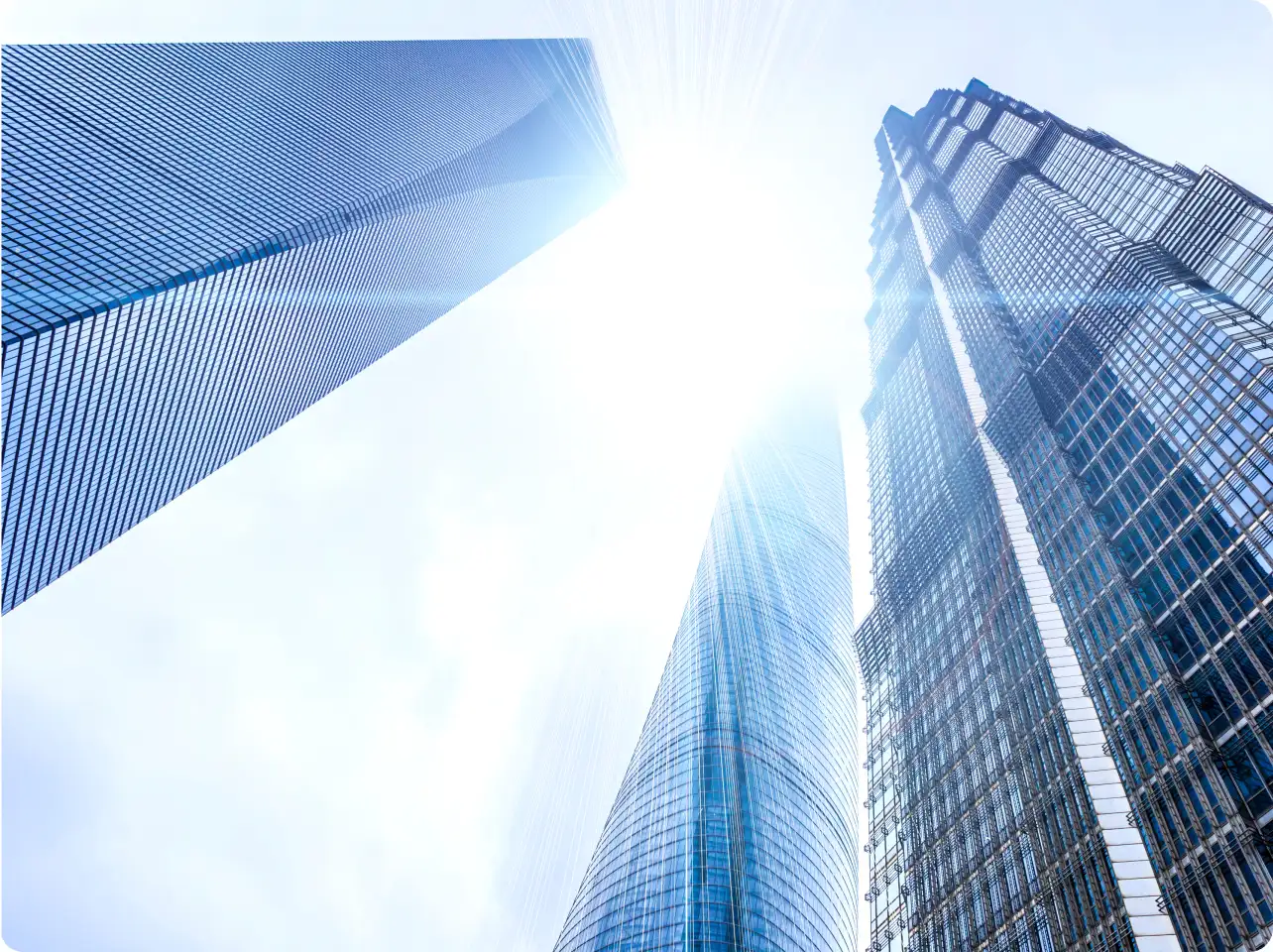 Modern skyscrapers under bright sunlight
