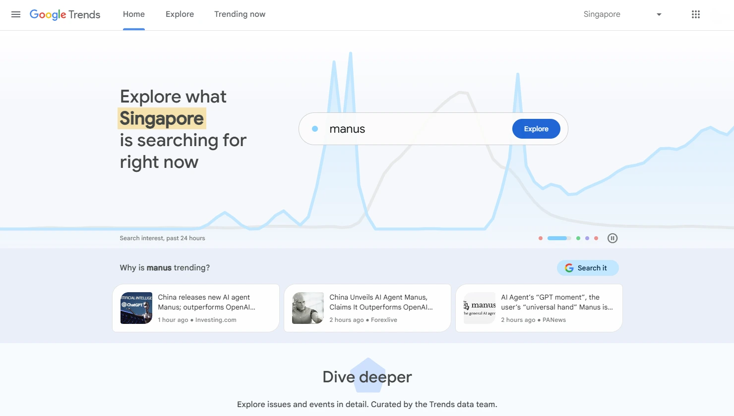 Google Trends homepage showing trending searches in Singapore