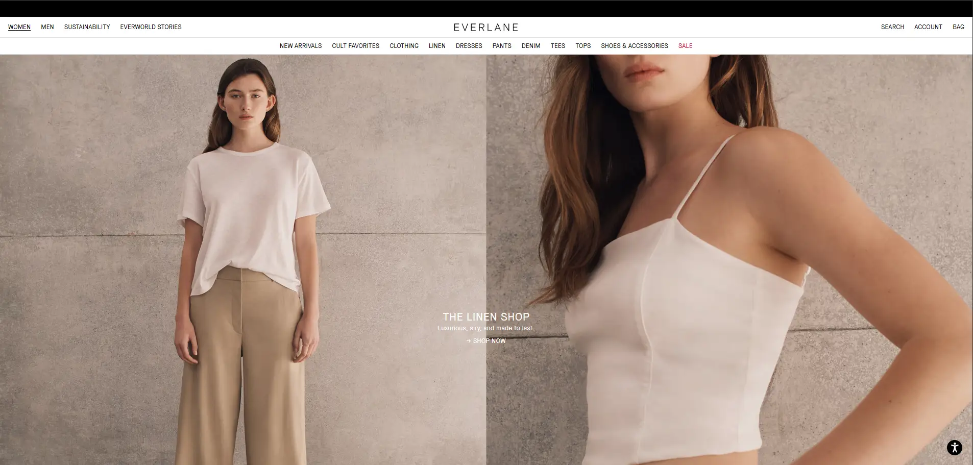 Everlane ecommerce site highlighting minimalist and ethical fashion