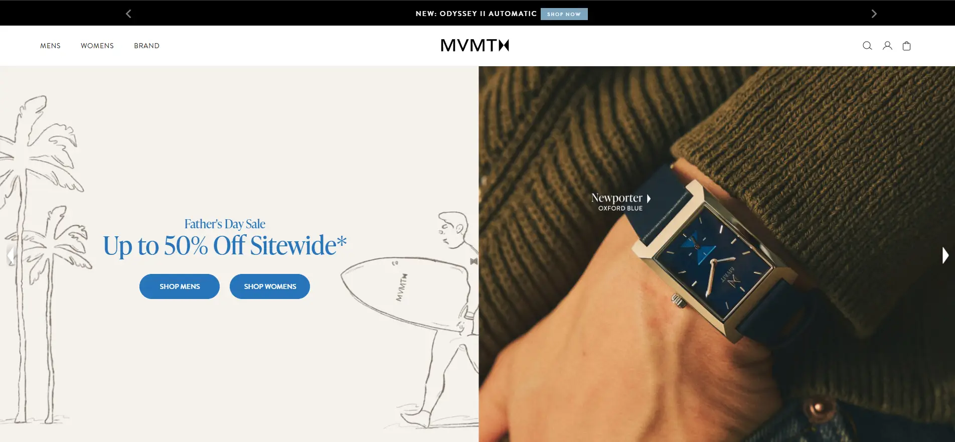 MVMT site showing strong brand identity and sleek product presentation