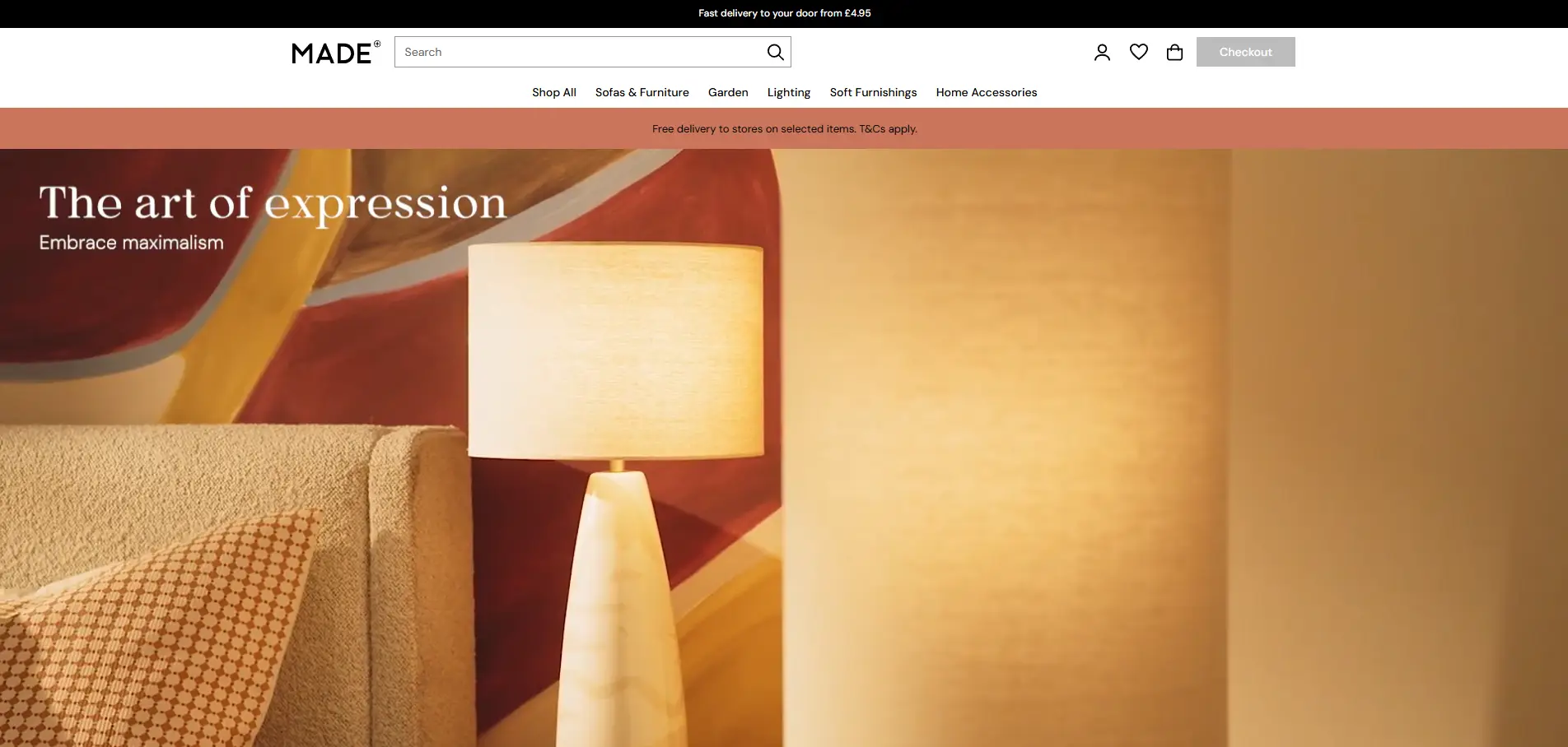 Made.com website with bold visuals and interior styling